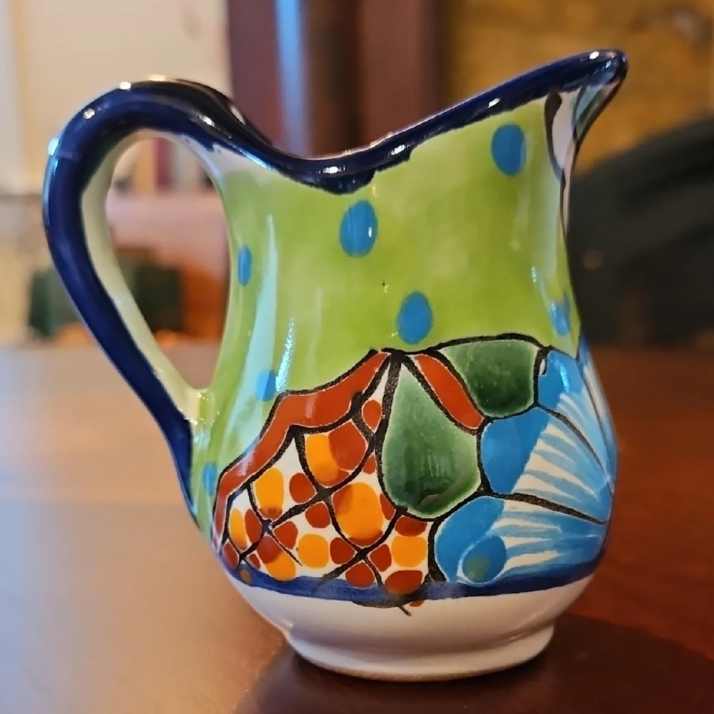 Handcrafted Talavera Floral Ceramic Creamer Pitcher